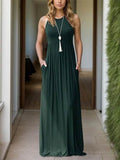 Pocketed Round Neck Sleeveless Dress - Hovatok
