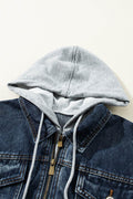 Fake Two-Piece Hooded Zip-Up Denim Jacket - Hovatok