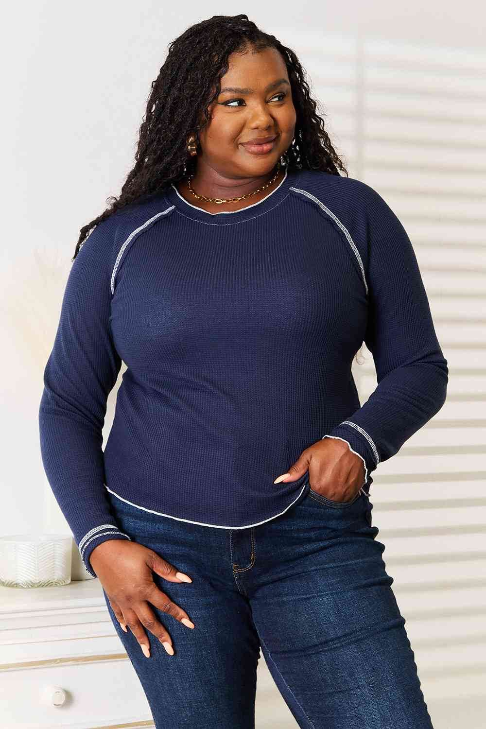 Basic Bae Long Raglan Sleeve Round Neck Top - Hovatok