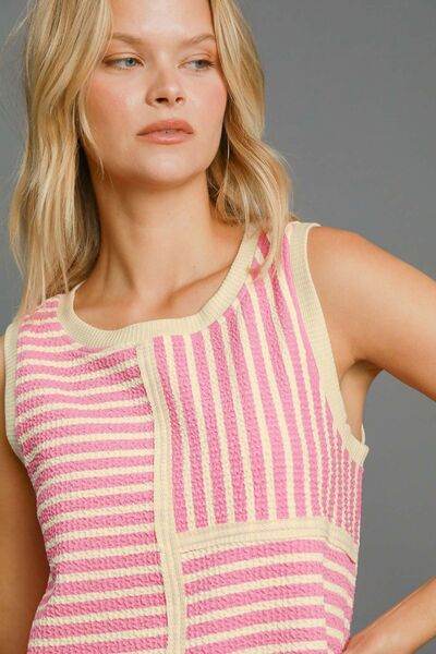 Umgee Round Neck Texture Striped Tank - Hovatok