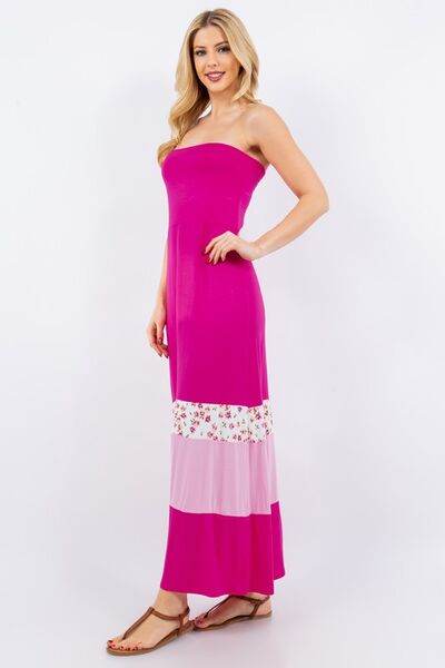 Celeste Full Size Color Block Tube Maxi Dress Plus Size - Hovatok