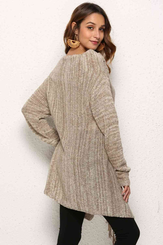 Angel Wings One-Button Tassel Tie Asymmetrical Hem Cardigan - Hovatok
