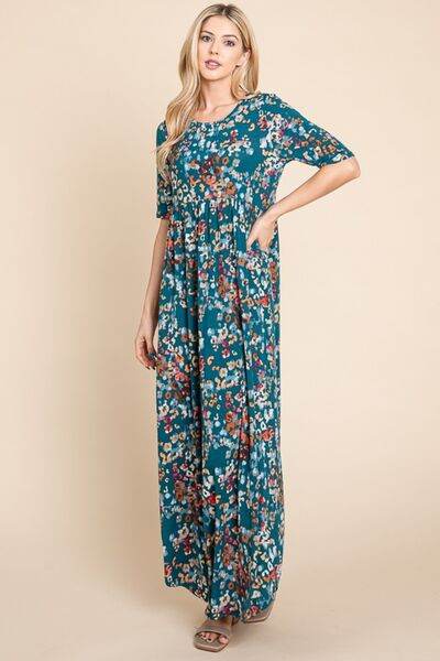 BOMBOM Printed Shirred Maxi Dress - Hovatok