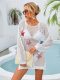 Angel Wings Sequin Star Round Neck Long Sleeve Cover Up - Hovatok