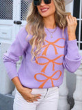 Angel Wings Bow Graphic Round Neck Long Sleeve Sweater - Hovatok