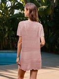 Openwork Round Neck Short Sleeve Cover-UP - Hovatok