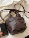 PU Leather Braided Bucket Bag - Hovatok