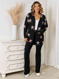 Angel Wings Star Pattern Open Front Cardigan with Pockets - Hovatok