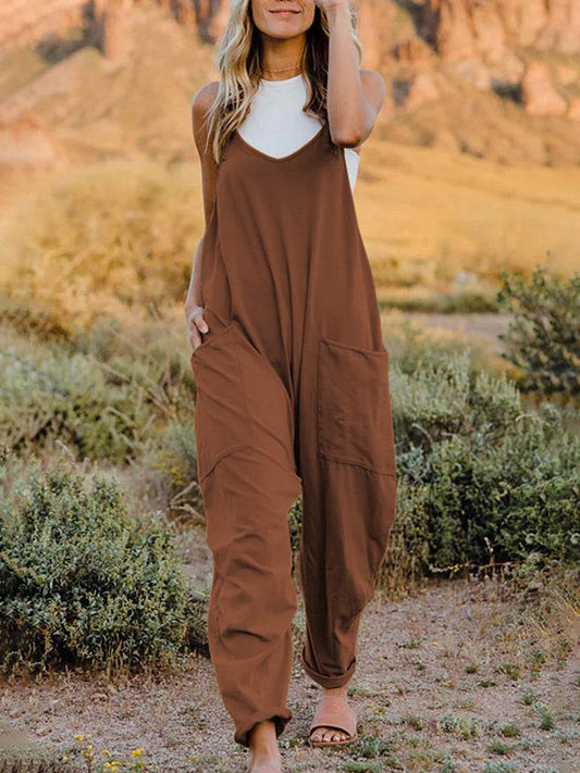 Double Take Full Size Sleeveless V-Neck Pocketed Jumpsuit - Hovatok
