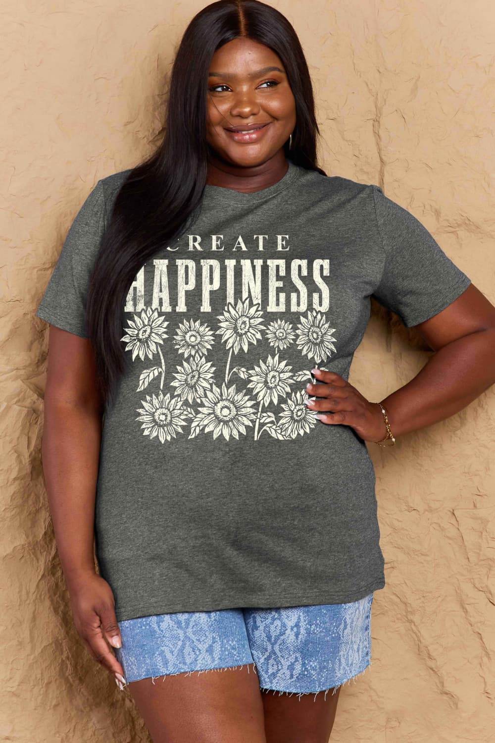 Simply Love Full Size CREATE HAPPINESS Graphic Cotton T-Shirt - Hovatok