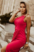 Ruched Cutout Single Shoulder Dress - Hovatok
