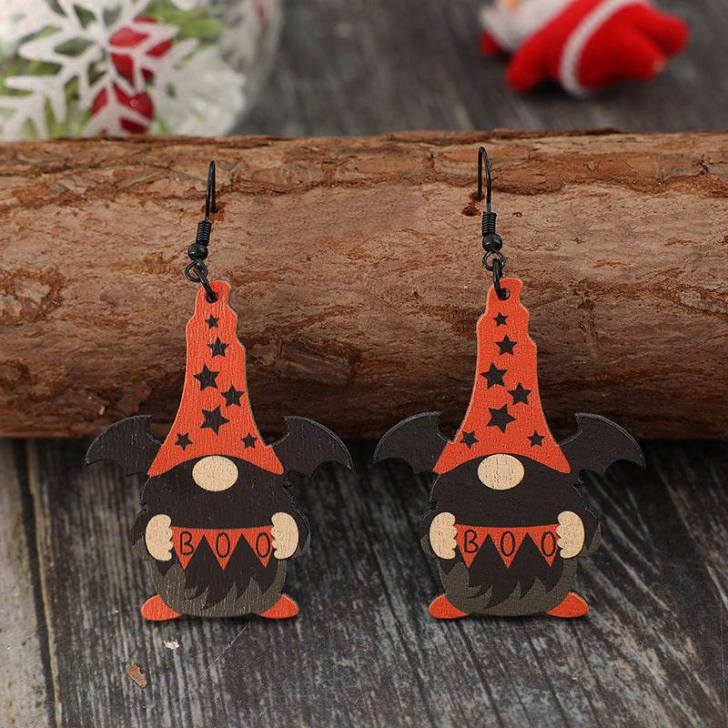 Wooden Point Hat Gnome Shape Earrings - Hovatok