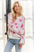 ADORA Heart Round Neck Drop Shoulder Sweater - Hovatok
