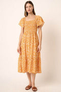 Mittoshop Flower Print Flutter Sleeve Smocked Midi Dress - Hovatok
