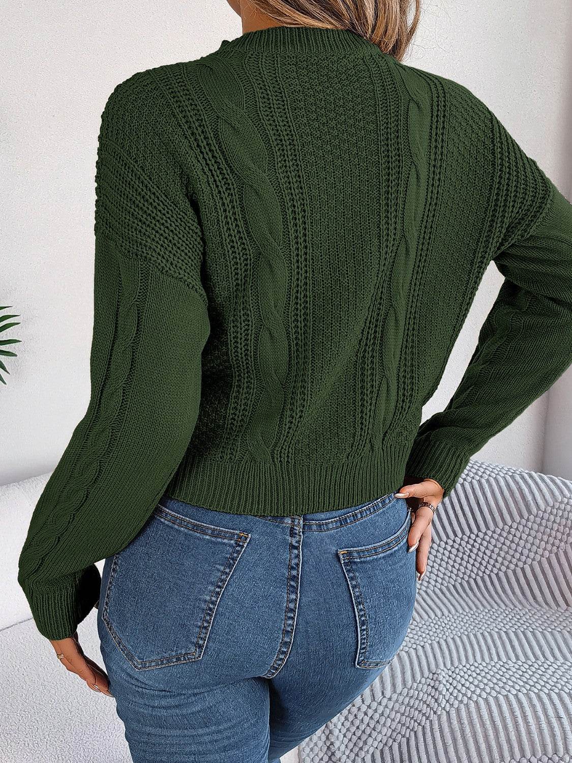 Cable-Knit Buttoned Round Neck Sweater - Hovatok