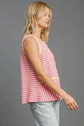 Umgee Round Neck Texture Striped Tank - Hovatok