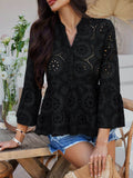 Devine Half Button Flounce Sleeve Peplum Blouse - Hovatok