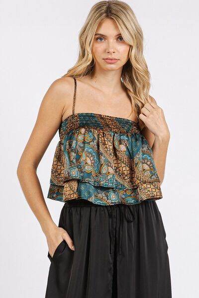 Mittoshop Paisley Patchwork Print Satin Ruffle Crop Cami - Hovatok