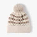 Striped Contrast Knit Hat with Pom-pom - Hovatok