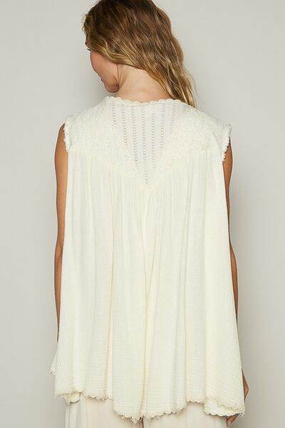 POL Pearl Detail Open Front Sleeveless Cardigan - Hovatok