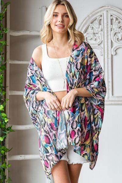 Heimish Full Size Multi Color Snake Open Cardigan Plus Size - Hovatok