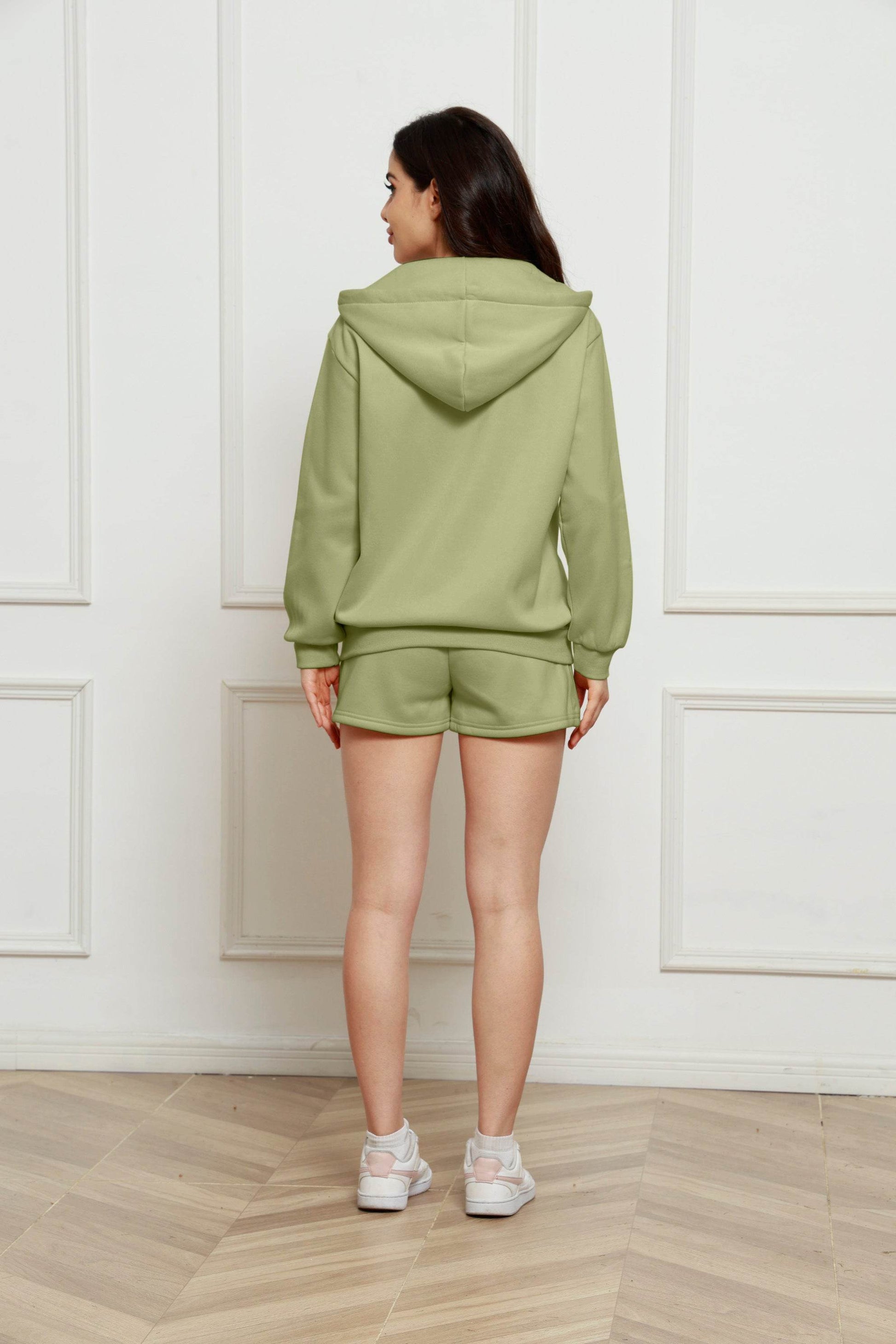 Zip Up Drawstring Hoodie and Shorts Set - Hovatok