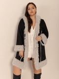 Plus Size Fuzzy Trim Open Front Long Sleeve Hooded Coat - Hovatok