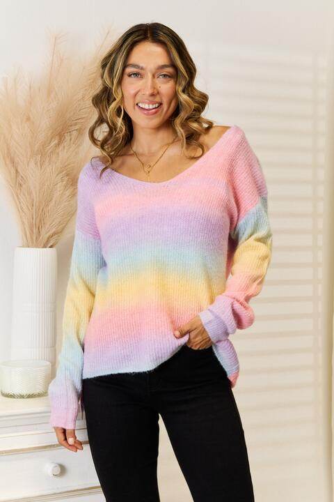 Angel Wings Gradient V-Neck Sweater - Hovatok