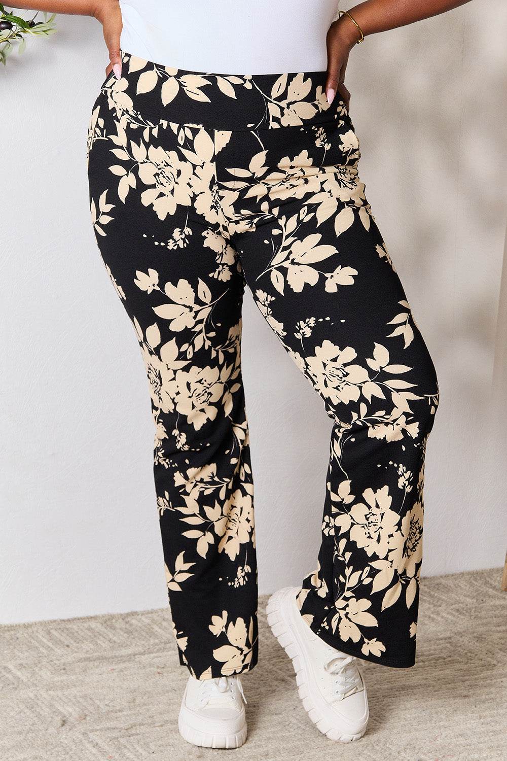 Heimish Full Size High Waist Floral Flare Pants - Hovatok