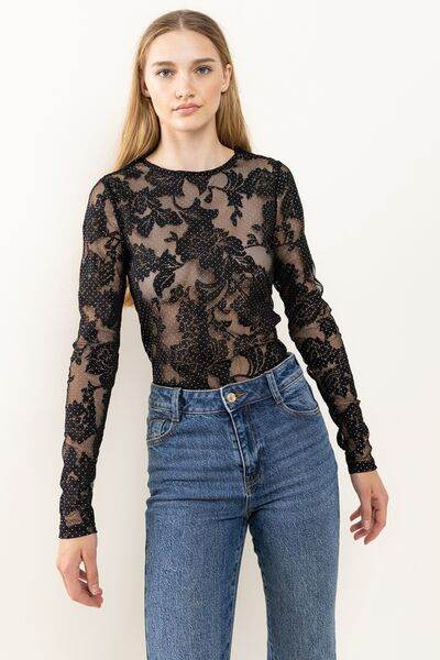 Ces Femme Floral Lace Mesh Bodysuit - Hovatok