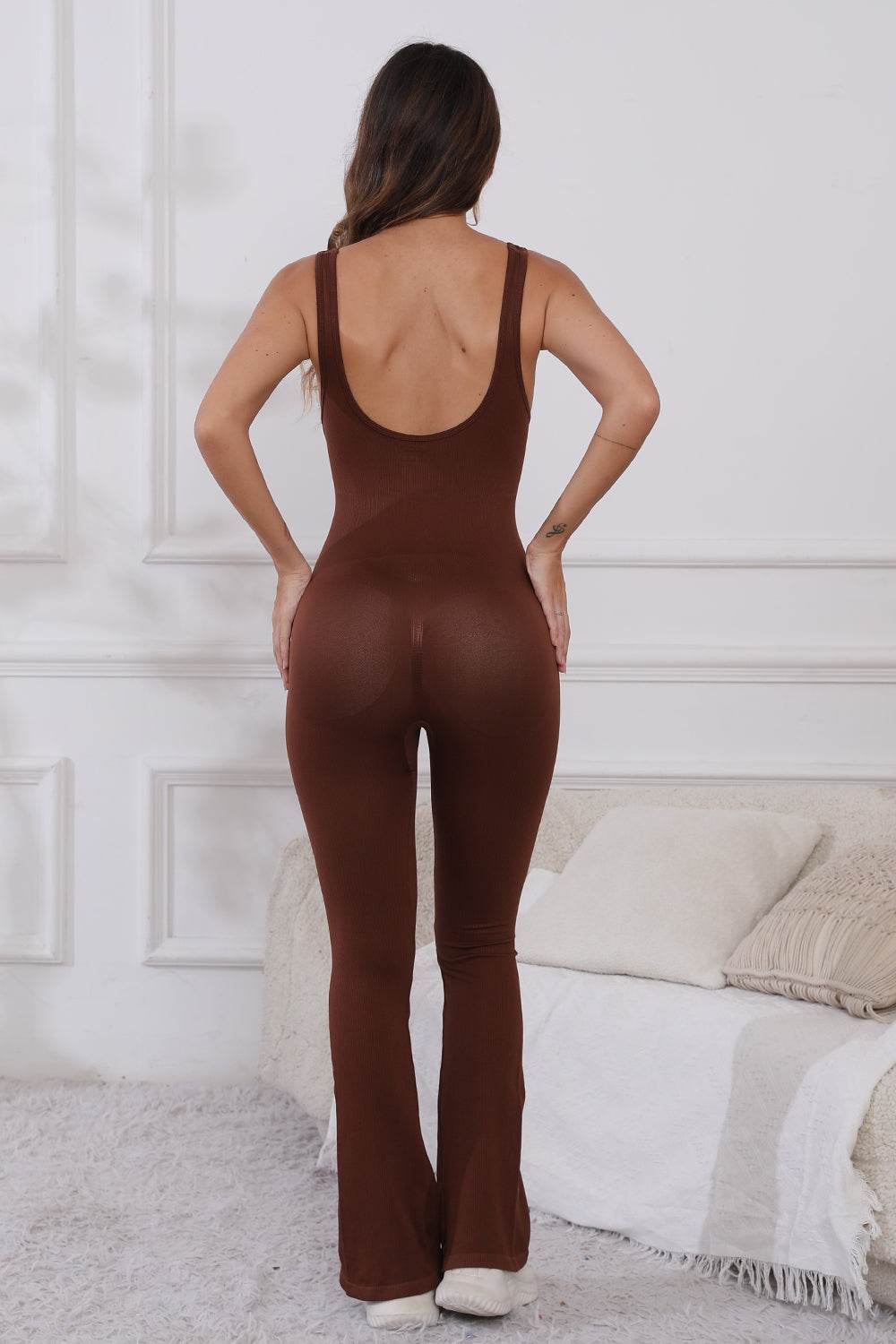 Scoop Neck Wide Strap Active Jumpsuit - Hovatok