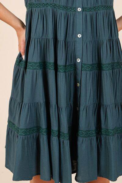 Mittoshop Lace Detail Ruffled Button Down Tiered Dress - Hovatok