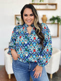 Double Take Full Size Printed Balloon Sleeve Blouse - Hovatok