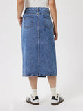 Slit Midi Denim Skirt with Pockets - Hovatok