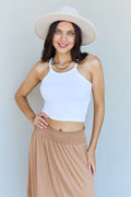 Doublju Comfort Princess Full Size High Waist Scoop Hem Maxi Skirt in Tan - Hovatok
