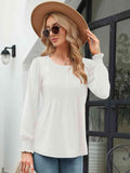 Smocked Round Neck Lantern Sleeve Blouse - Hovatok