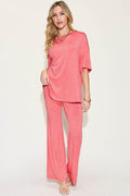 Basic Bae Full Size Bamboo Drop Shoulder T-Shirt and Flare Pants Set - Hovatok