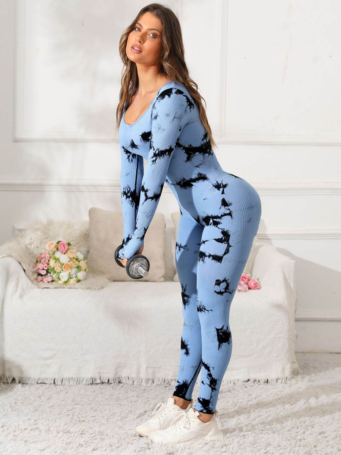 Scoop Neck Long Sleeve Active Jumpsuit - Hovatok