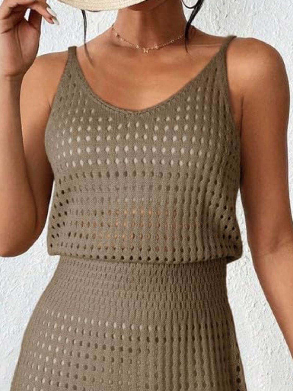 Openwork V-Neck Sleeveless Cover Up Dress - Hovatok