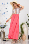 Celeste Full Size Leopard Round Neck Short Sleeve Maxi Dress Plus Size - Hovatok