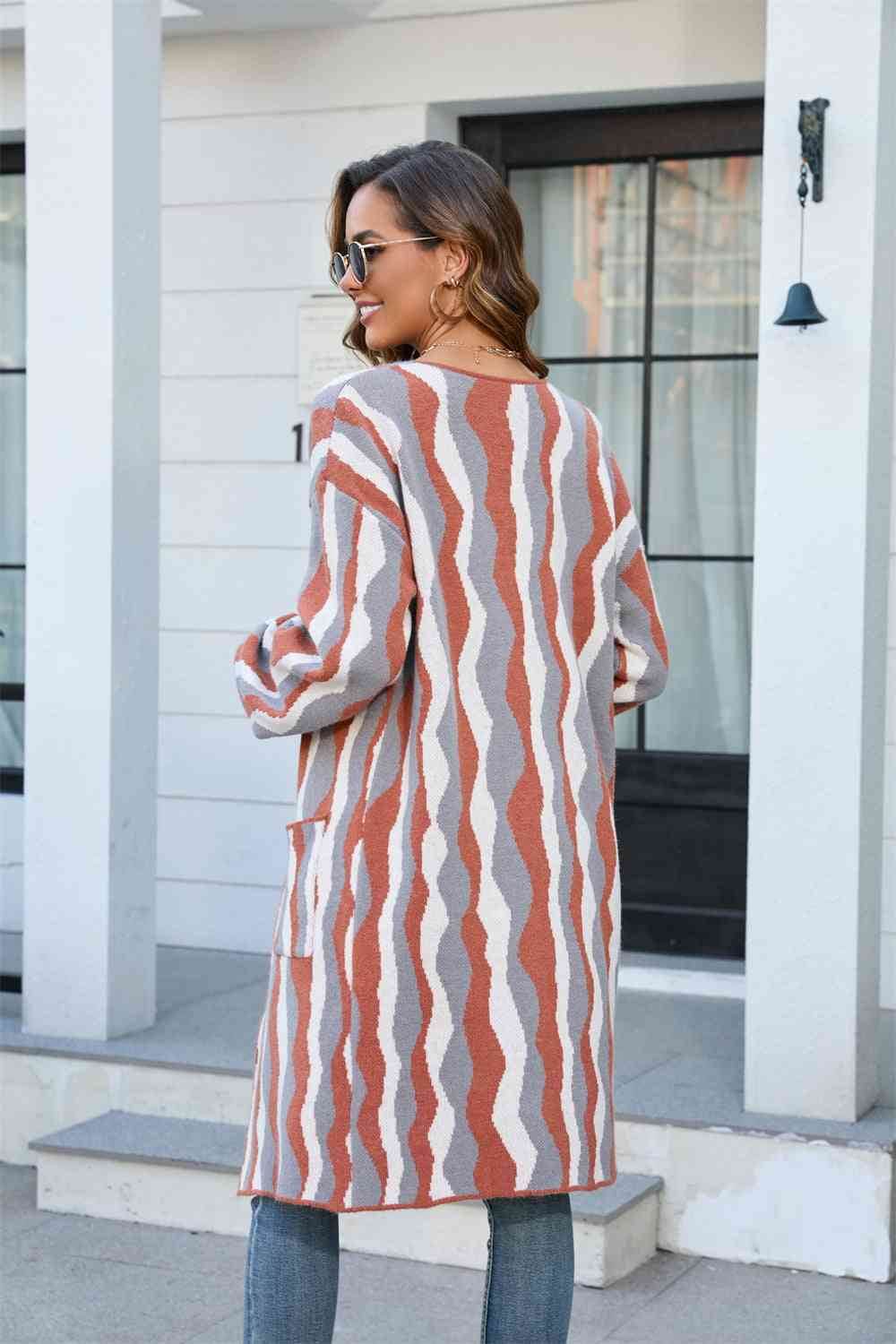 Angel Wings Printed Open Front Pocketed Cardigan - Hovatok