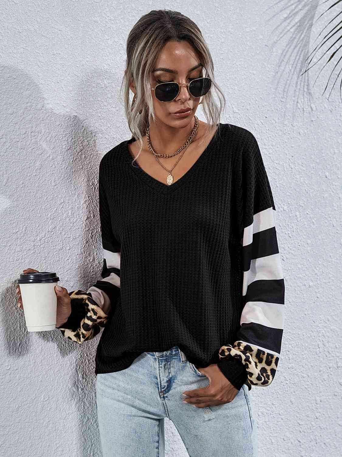 Leopard Striped Waffle-Knit Top - Hovatok