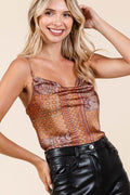 Mittoshop Paisley Patchwork Print Satin Cowl Neck Crop Cami - Hovatok