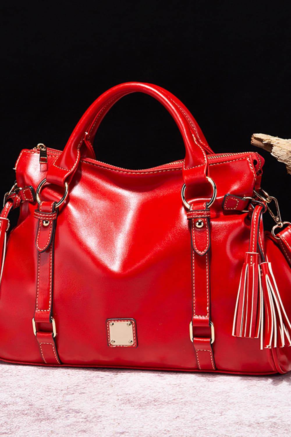 PU Leather Handbag with Tassels - Hovatok