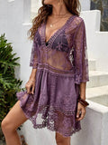 Lace Detail Plunge Cover-Up Dress - Hovatok