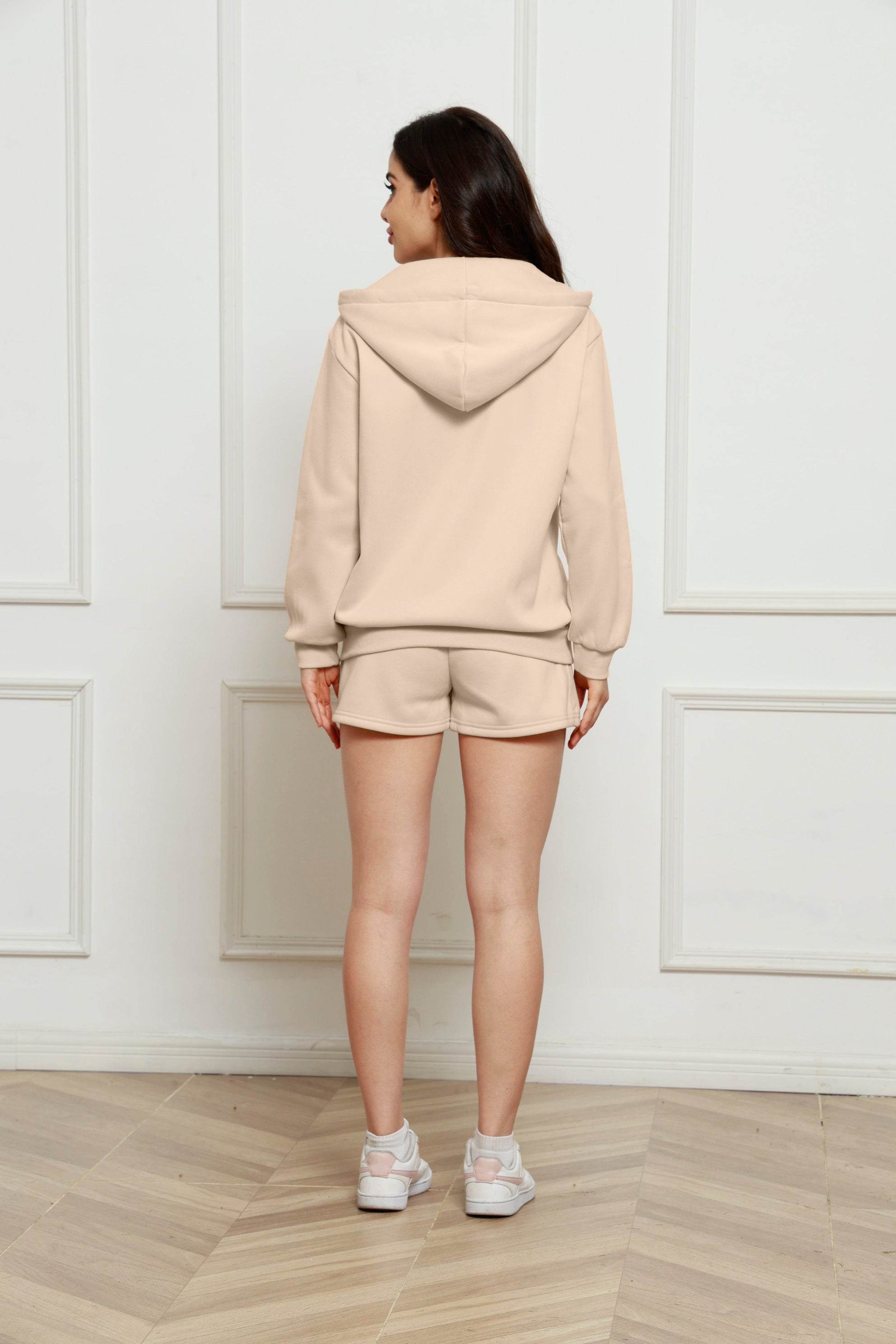 Zip Up Drawstring Hoodie and Shorts Set - Hovatok