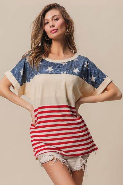 BiBi American Flag Theme Short Sleeve T-Shirt - Hovatok