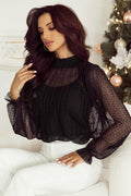 cami and Lace Sheer Mock Neck Long Sleeve Blouse - Hovatok