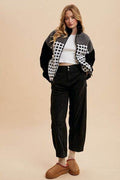 Annie Wear Plaid Zip Up Drop Shoulder Sherpa Jacket - Hovatok