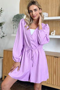 Double Take Full Size Drawstring Long Sleeve Romper - Hovatok